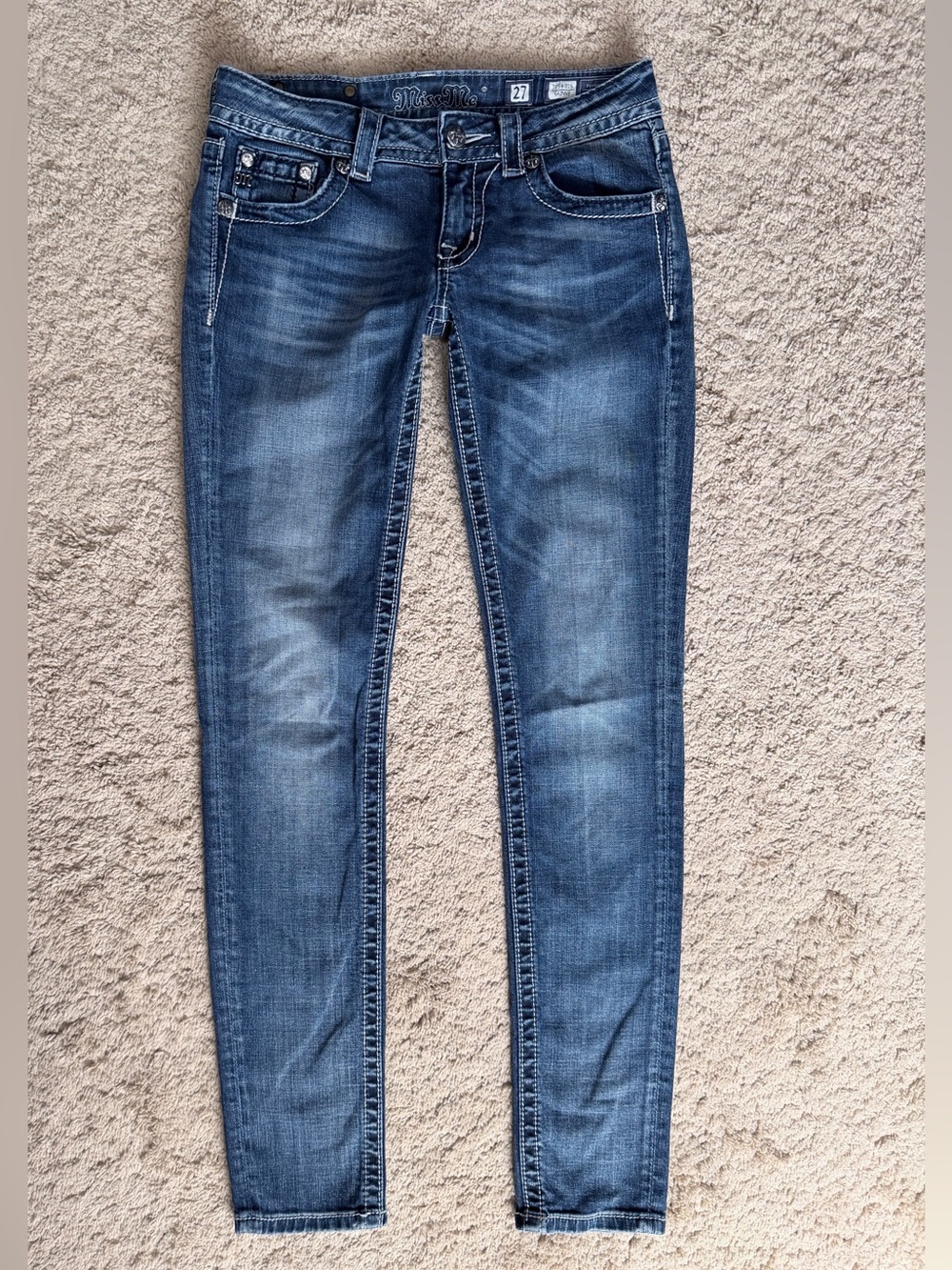 Womens Miss Me Jeans Size 27 Skinny Rhinestone y2k Embellished Blue Angel Wing - Picture 4 of 9